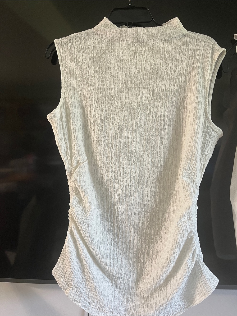 Textured Cream Mock Neck Sleeveless Tank Top